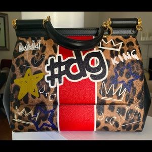 Dolce & Gabbana Large Miss Sicily Logo Faux Sporty Leather Trim Satchel